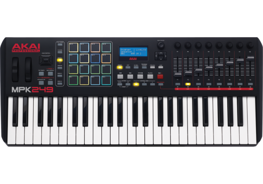 Clavier-maître USB Midi 49 notes, 16 pads, 8 pot., 8 faders, 8 boutons, écran