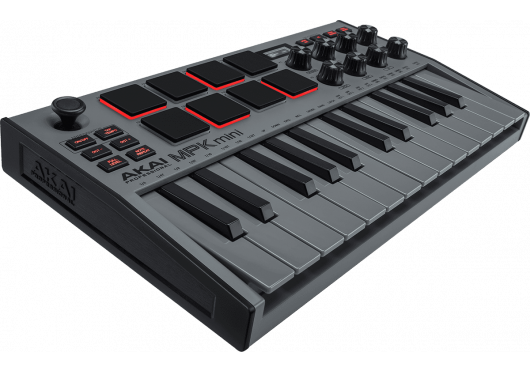Clavier-maître USB 25 mini touches, 8 pads et encodeurs, écran LED - gris