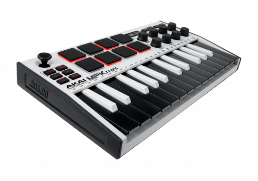 Clavier-maître USB 25 mini touches, 8 pads et encodeurs, écran LED - Blanc