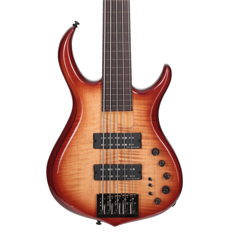 M7 Alder-5 Fl Brs Brown Sunburst Fretless
