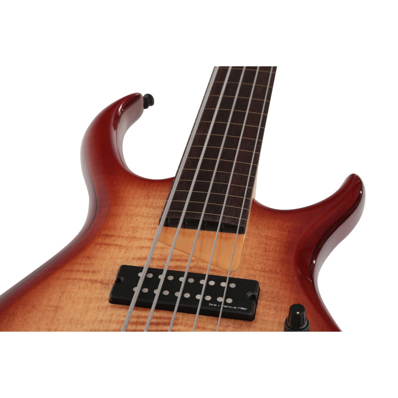 M7 Alder-5 Fl Brs Brown Sunburst Fretless