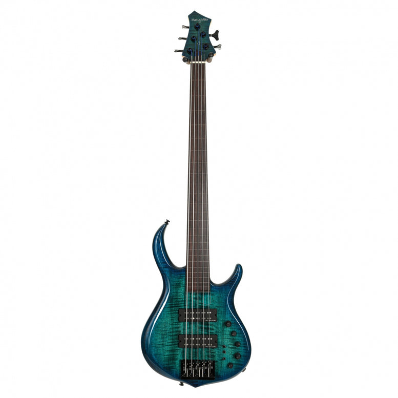 M7 Alder-5 FL TBL Transparent Blue Fretless